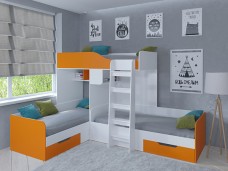 Кровать двухъярусная Трио Белый/Оранжевый