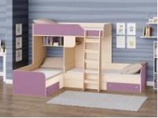 Кровать двухъярусная Трио Дуб молочный/Фиолетовый