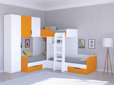 Трехместная кровать ТРИО/1 Белый/Оранжевый