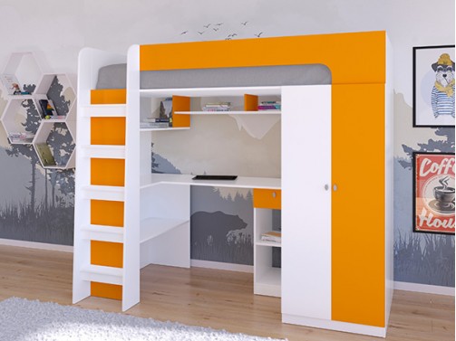 Кровать чердак Астра 10 Белый/Оранжевый