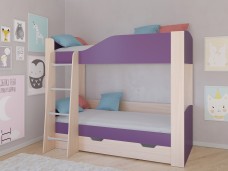 Кровать двухъярусная АСТРА 2 Дуб молочный/Фиолетовый с ящиком