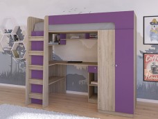 Кровать чердак Астра 10 Сонома/Фиолетовый