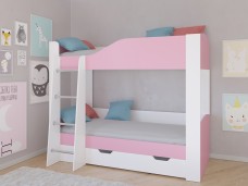 Кровать двухъярусная АСТРА 2  Белый/Розовый с ящиком