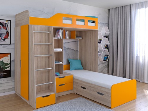 Кровать двухъярусная Астра 4  Сонома/Оранжевый