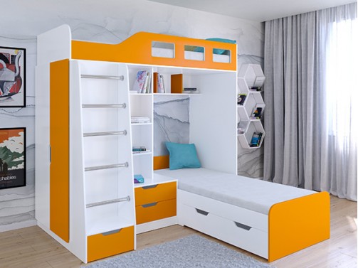 Кровать двухъярусная Астра 4  Белый/Оранжевый