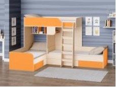 Кровать двухъярусная Трио Дуб молочный/Оранжевый