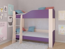 Кровать двухъярусная АСТРА 2 Дуб молочный/Фиолетовый без ящика