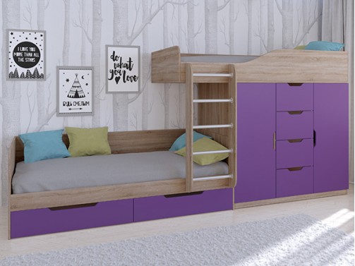 Кровать двухъярусная Астра 6  Сонома/Фиолетовый