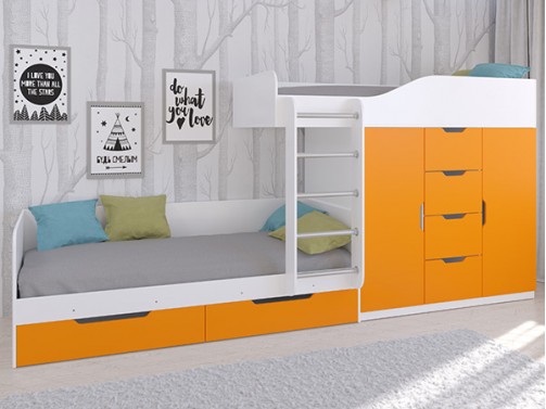 Кровать двухъярусная Астра 6 Белый/Оранжевый